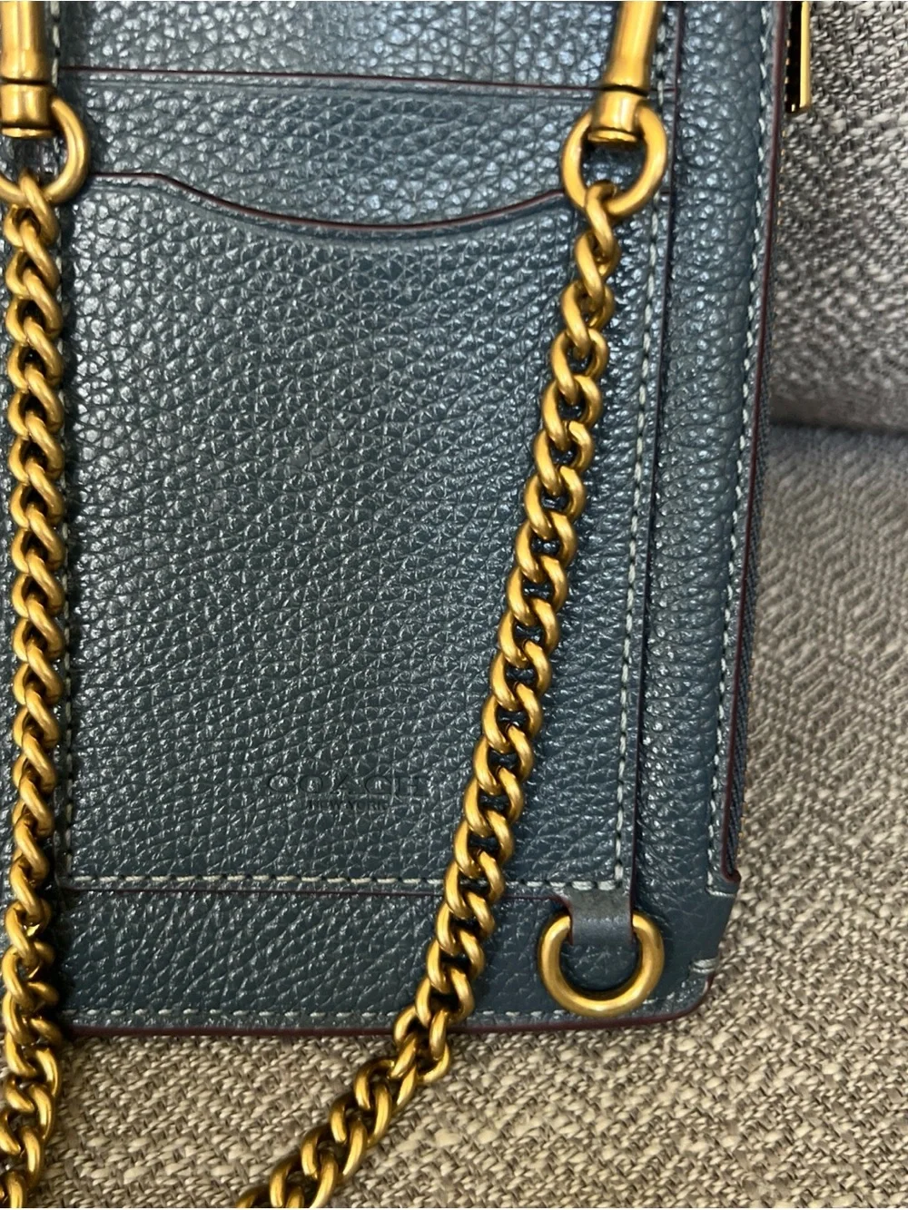 Coach Women's Turnlock Pebbled Leather Phone Crossbody Bag - Blue  & Gold Chain